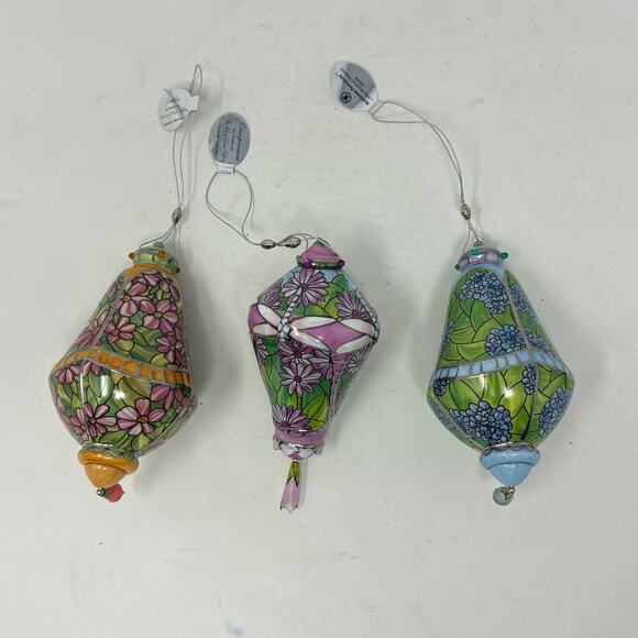 Bradford Editions Era of Louis Tiffany Heirloom Porcelain Ornaments #12 set of 3 - Picture 1 of 8